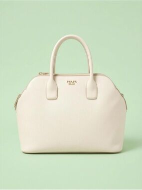 Prada Cream Saffiano Dome Satchel with Gold Hardware